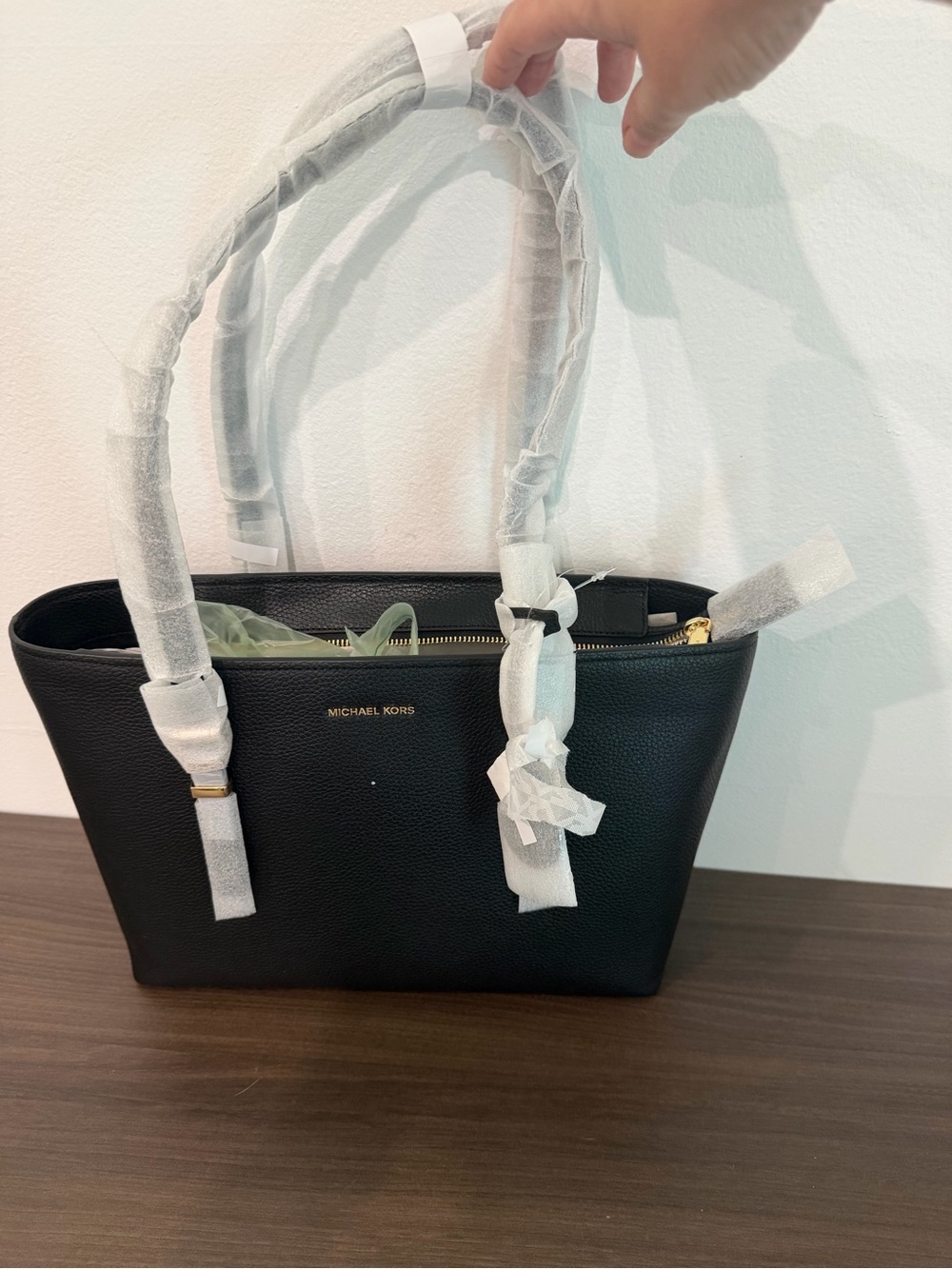 Michael Kors Black Pebbled Leather Tote with Gold Hardware